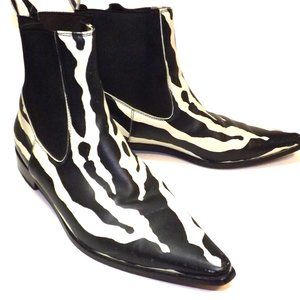 Dolce & Gabbana Leather B/W Zebra Animal Print Chelsea Ankle Booties Size W 7